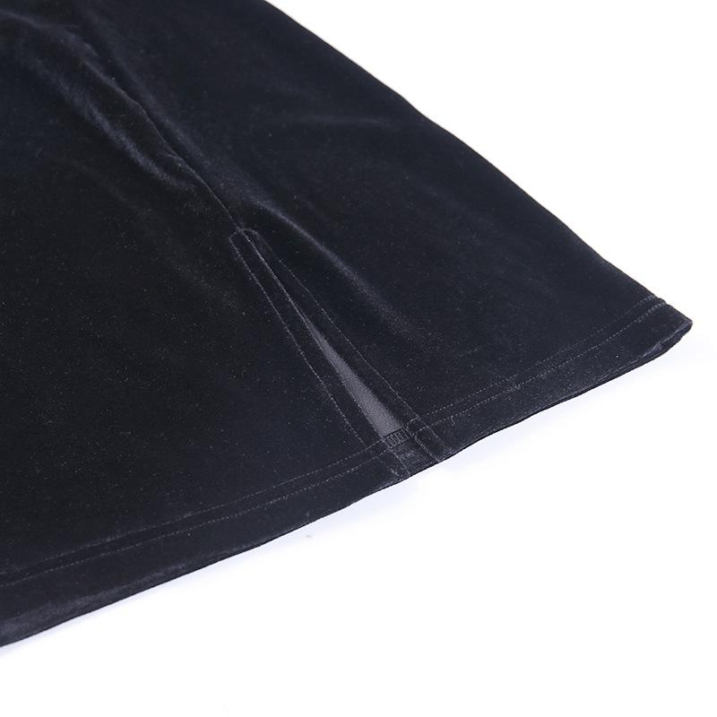 Autumn Solid Color Velvet Dress 96233 Sexy Wild Wind Round Neck Split Skirt