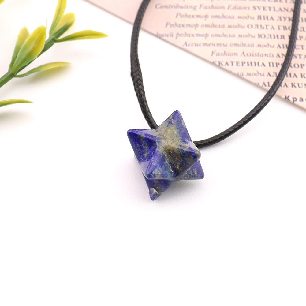 Natural Stone Crystal Agate, Large 24Mm Kabar Star Amethyst Pendant, Geometric Hexagram Necklace N757.