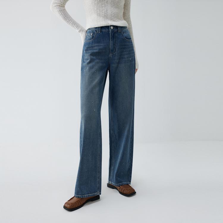 ELLE French Fashion Design High-Waisted Slimming Casual Loose Versatile Straight Leg Jeans Women Bottoms EQ52181