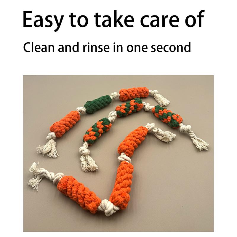 Hot sale Carrot Sausage Dog Toys In Stock Teeth Cleaning Knot Toys Puppy Cotton Rope Weaving Dog Toys