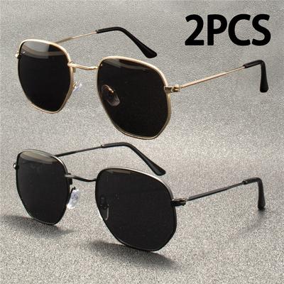 2PCS Retro Metal Male Sunglasses Brand Design Sun Eyeglasses Female Women Classical Driving Eyewear Oculos De Sol