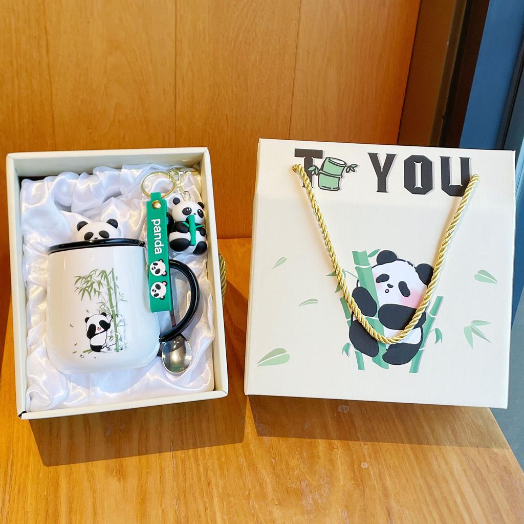 Mug with Lid Spoon New Style Women's Panda Cup Souvenir Ceramic Water Cup Coffee Cup