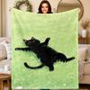Black Cat  Lime Green Plush Flannel Blanket  MultiSize Machine Washable All Season Cat Lover Gift