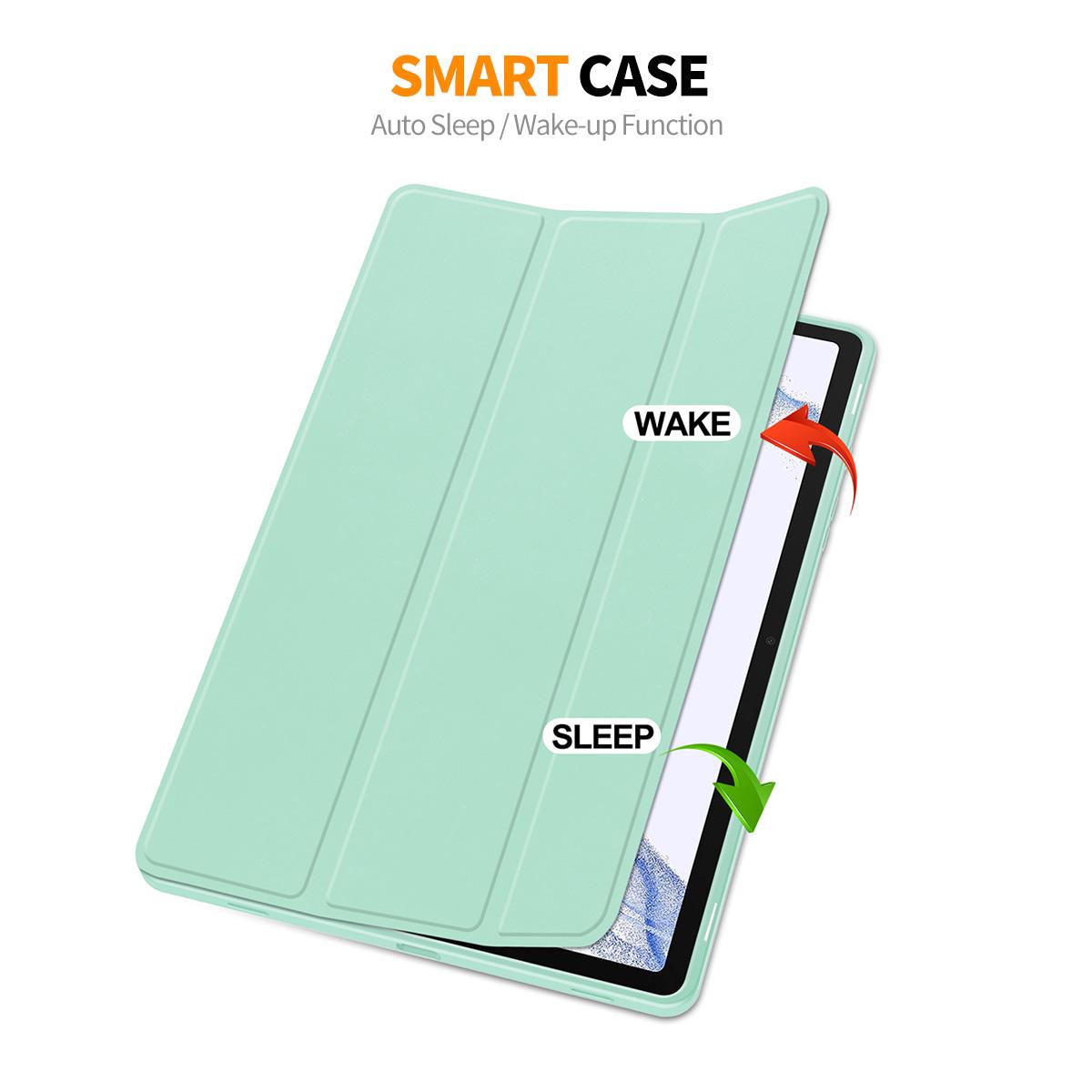 

ENKAY HAT PRINCE For Samsung Galaxy Tab S9 Tri-fold Stand Tablet Case PU Leather+TPU Smart Cover with Pencil Holder Baby Blue