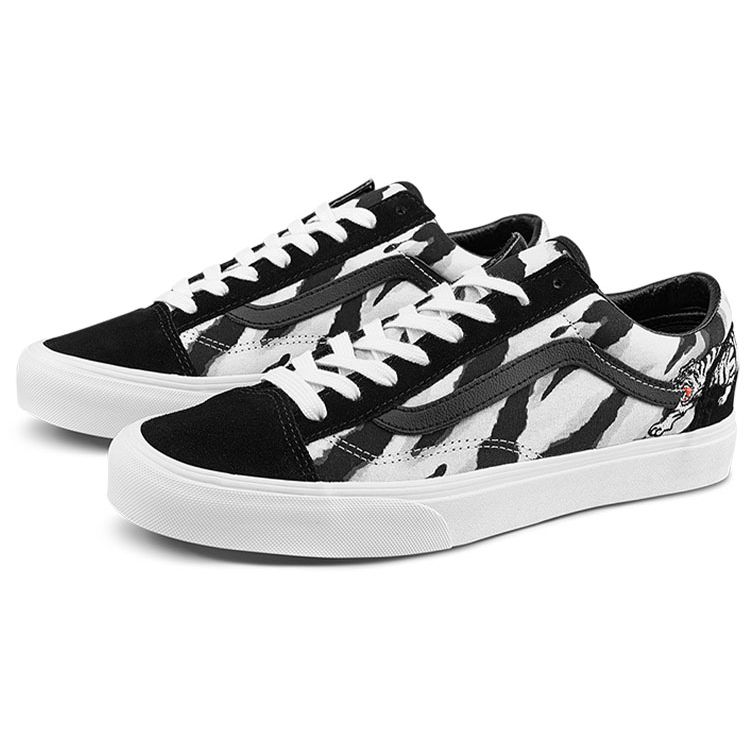 Vans Style 36 Tiger Embroidery Tiger Stripe Casual Low-Top Skate Shoes Unisex Sneaker Black White VN0A3DZ3WHT
