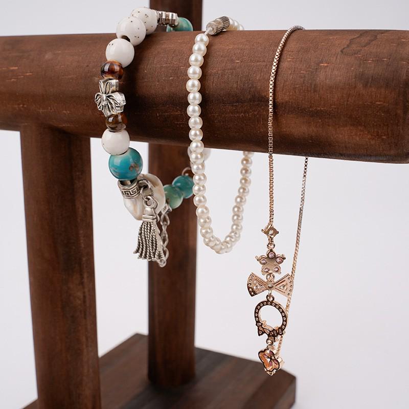 Solid Wood Three-Tier Bracelet Holder and Jewelry Display Stand