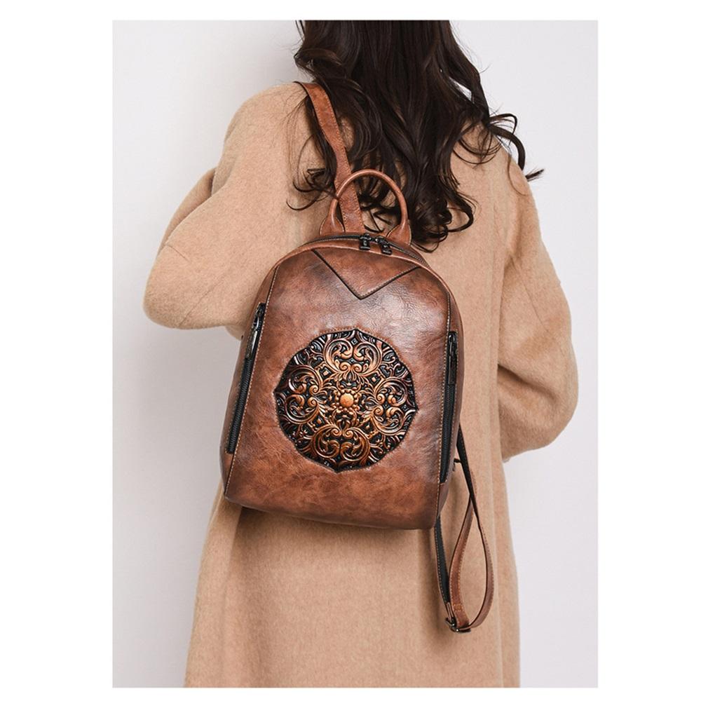 Women's Vintage Embossed PU Leather Backpack, Convertible 3-Way Casual Daypack, Lightweight Commuter Travel Backpack Purse