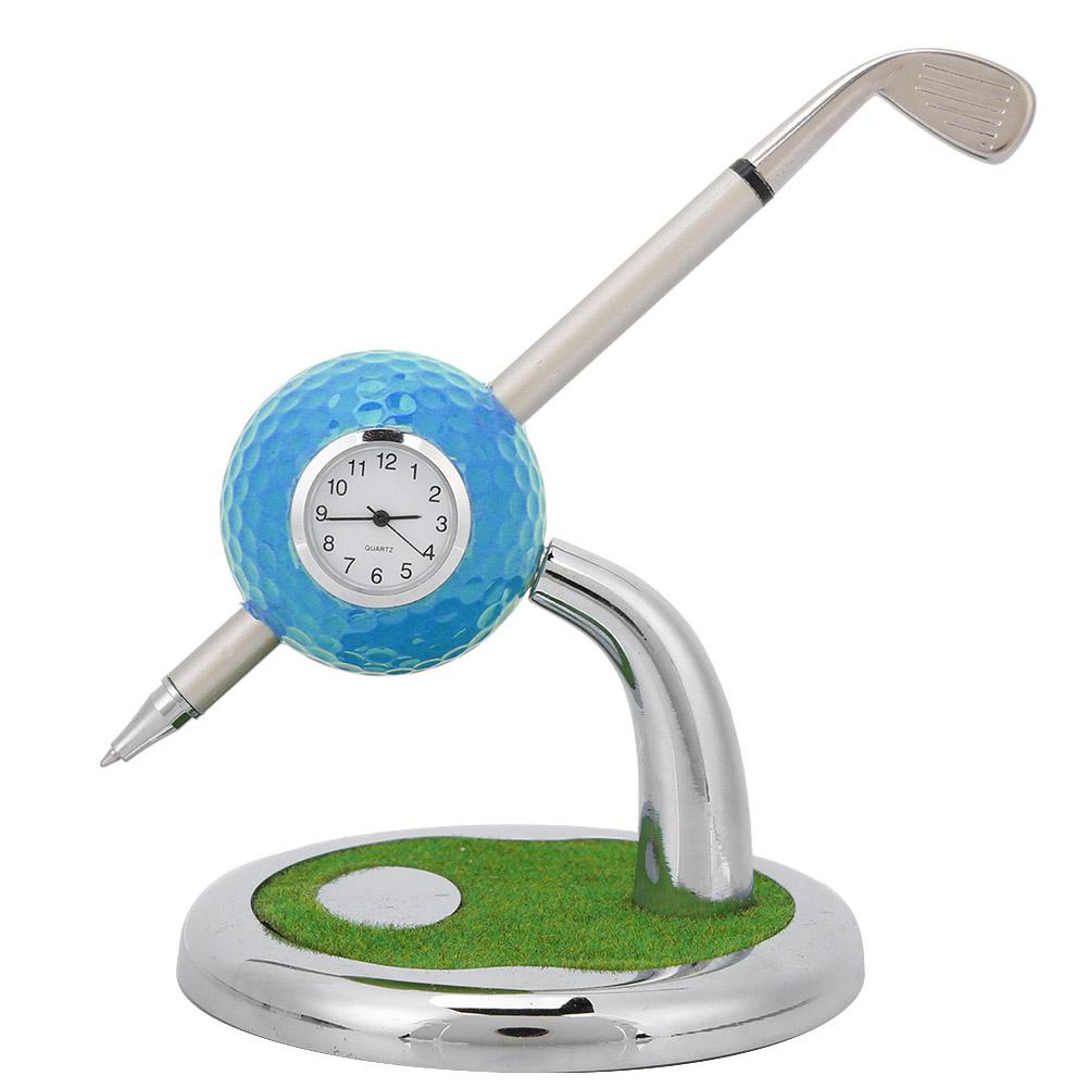 Soporte de Escritorio Portaplumas con Forma de Bola de Golf con un Bolígrafo y un Reloj Decoración de Escritorio Regalo de Golf(azul)