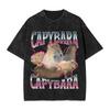 Fun Capybara Meme Washed T-Shirt Male In 90s Bootleg Aesthetic Casual T Shirts Beach O-Neck Hip Hop Tee Shirt Oversized Clothes