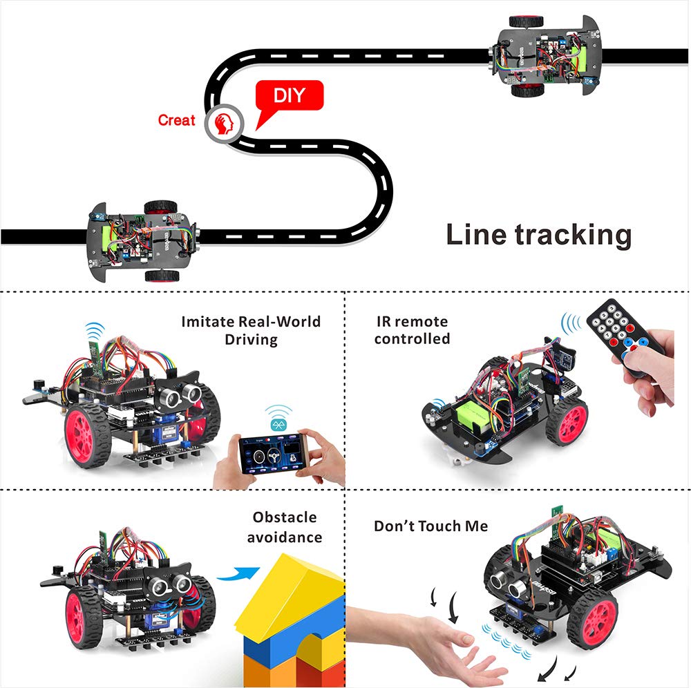 Startovací sada inteligentního robota do auta OSOYOO s pohonem 2 kol Kompatibilní s Arduino UNO R3 Project 2WD Sada inteligentního robota do auta s otevřeným zdrojovým kódem Vzdělávací robot pro vzdělávání