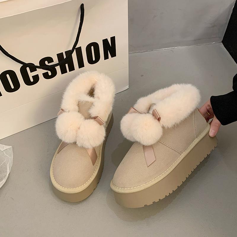 

Женская модная легкая милая обувь с меховым помпоном, зимние теплые сноубутсы на толстой подошве со штрипкой, мех интегрированный, нескользящие, повседневные спортивные хлопковые ботинки 40 абрикосовый