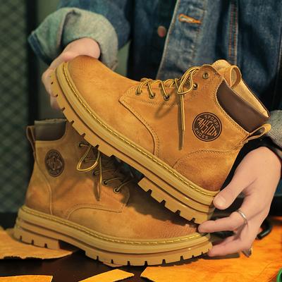 Rhubarb Boots Martin Boots Spring and Autumn Men's Leather Boots 2025 New Heightening Thick-soled Tooling Short Boots