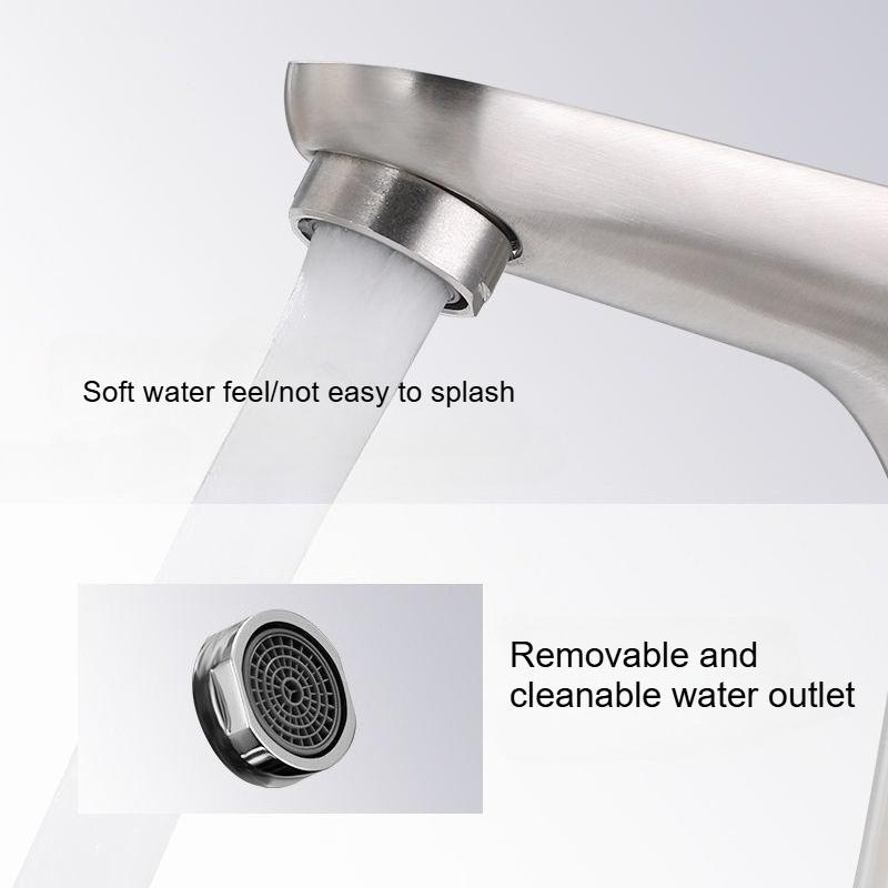 Wash basin sink 304 stainless steel hot and cold faucet brushed single handle single hole bathroom basin faucet