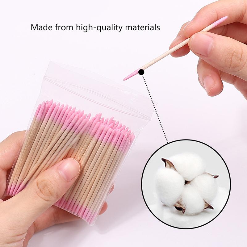1/2/5/10Bags Pink Wooden Tip Cotton Stick Long 7Cm Wooden Handle Tip Semi Permanent Embroidered Cotton Swabs