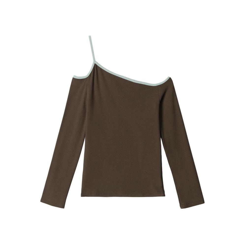 HeyHenry 2025 One-Shoulder Asymmetrical Long-Sleeve Slim-Fit T-Shirt Small темно-коричневого