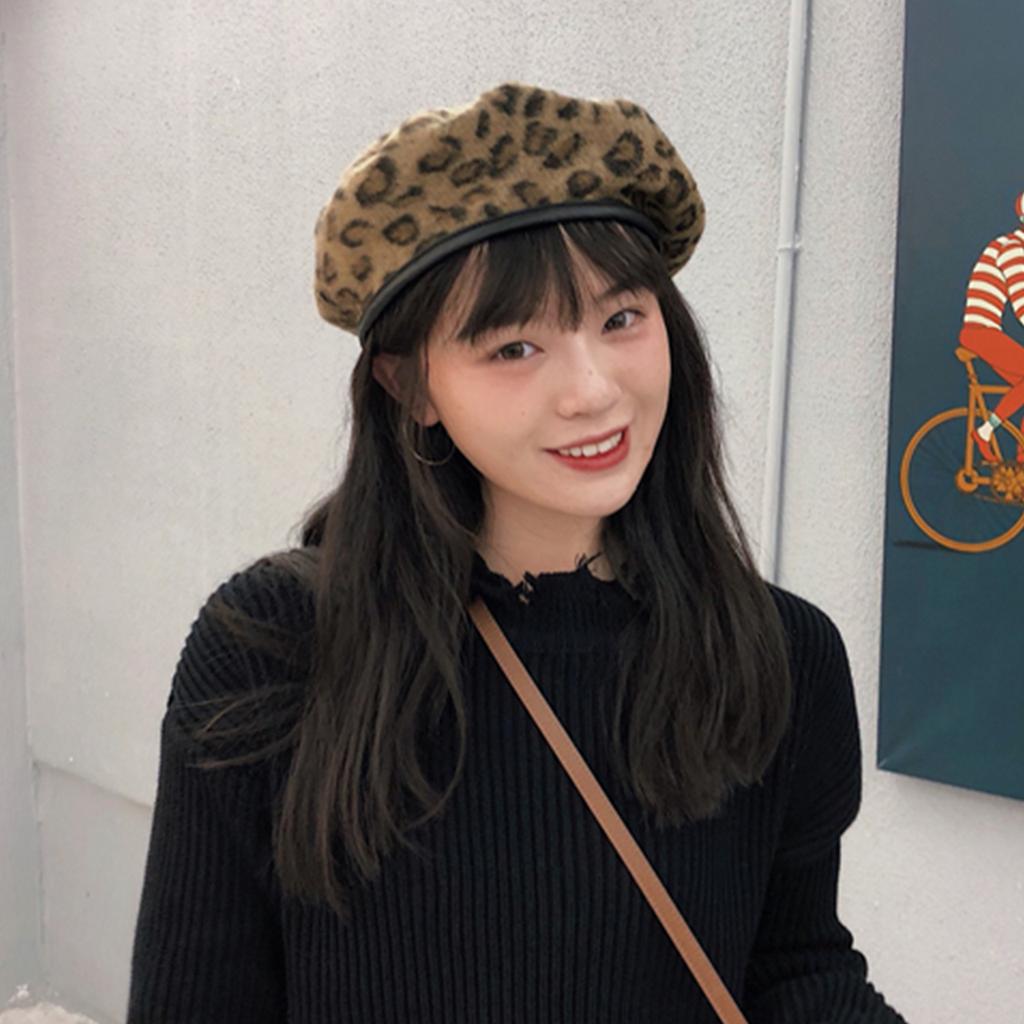 Leopard Beret Hat for Women Autumn Winter Woolen Painter Artist Cap Retro Octagonal Caps Girls Fashion Forward Hats
