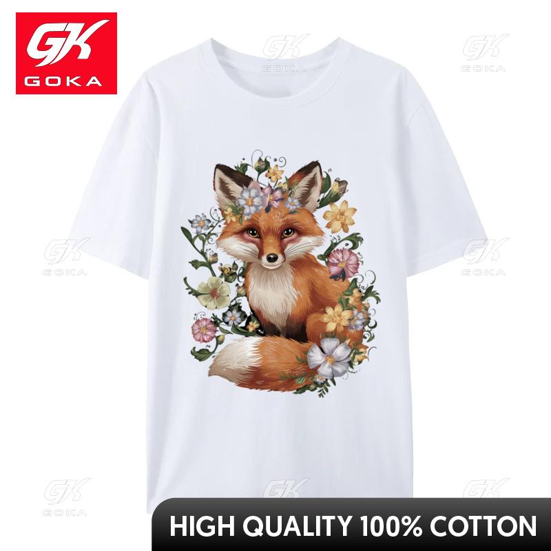 Cute Fox Cottagecore Floral Aesthetic Girls TShirts Unisex T Shirt Funny Vintage Tee Shirt Fast Shipping