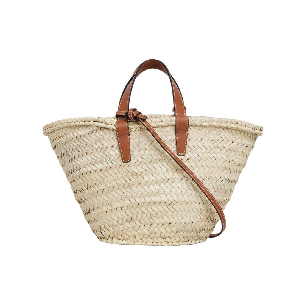 Celine Logo Triomphe Ručně tkaná palmová listová taška s koženým lemováním Dámské tašky Béžová Hnědá 113832EFA-04LU