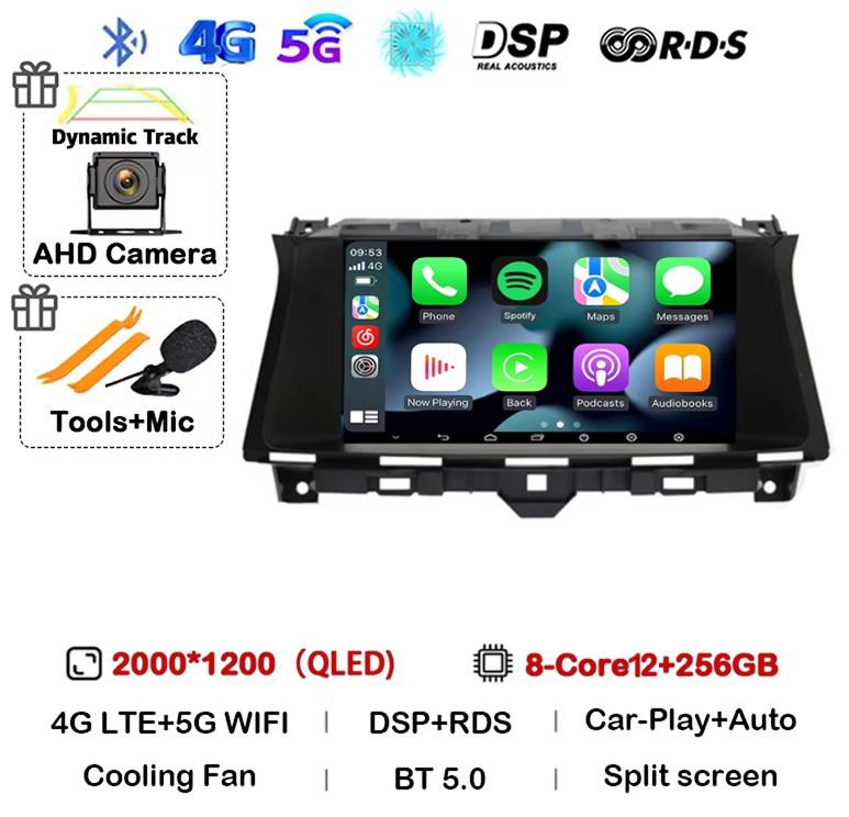 Android 14 Carplay Auto Wifi+4G For Honda Accord 8 Europe Spirior 2009-2013 Car Radio Multimedia Player GPS Stereo Head Unit DSP