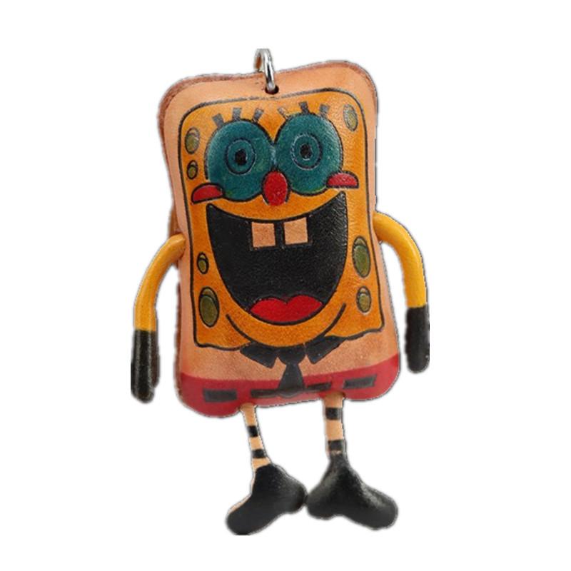First Layer Cowhide Creative Spongebob Squarepants Keychain Bag Pendant Mini Cute Cowhide Bag Accessories Gifts