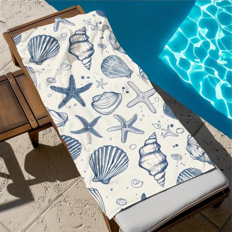

1pc Oceanic Shell and Starfish Print Beach Towel | Ideal for Sunbathing and Beach Fun, Polyester Microfiber,Summer Holiday Theme W30*H60(CM)