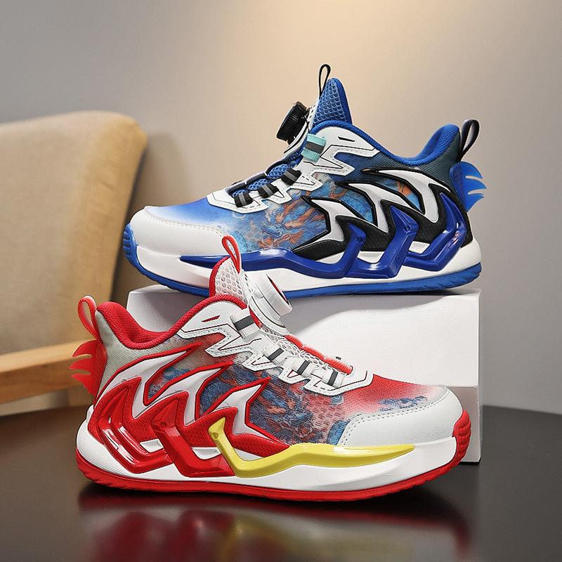 Boys basketball shoes 2025 summer single mesh breathable new children middle and older children red mesh shoes boys sports shoes