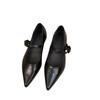 Low-heeled black temperament Mary Jane single shoes women's shoes 2025 new spring and autumn French flat-bottomed pointed evening shoes