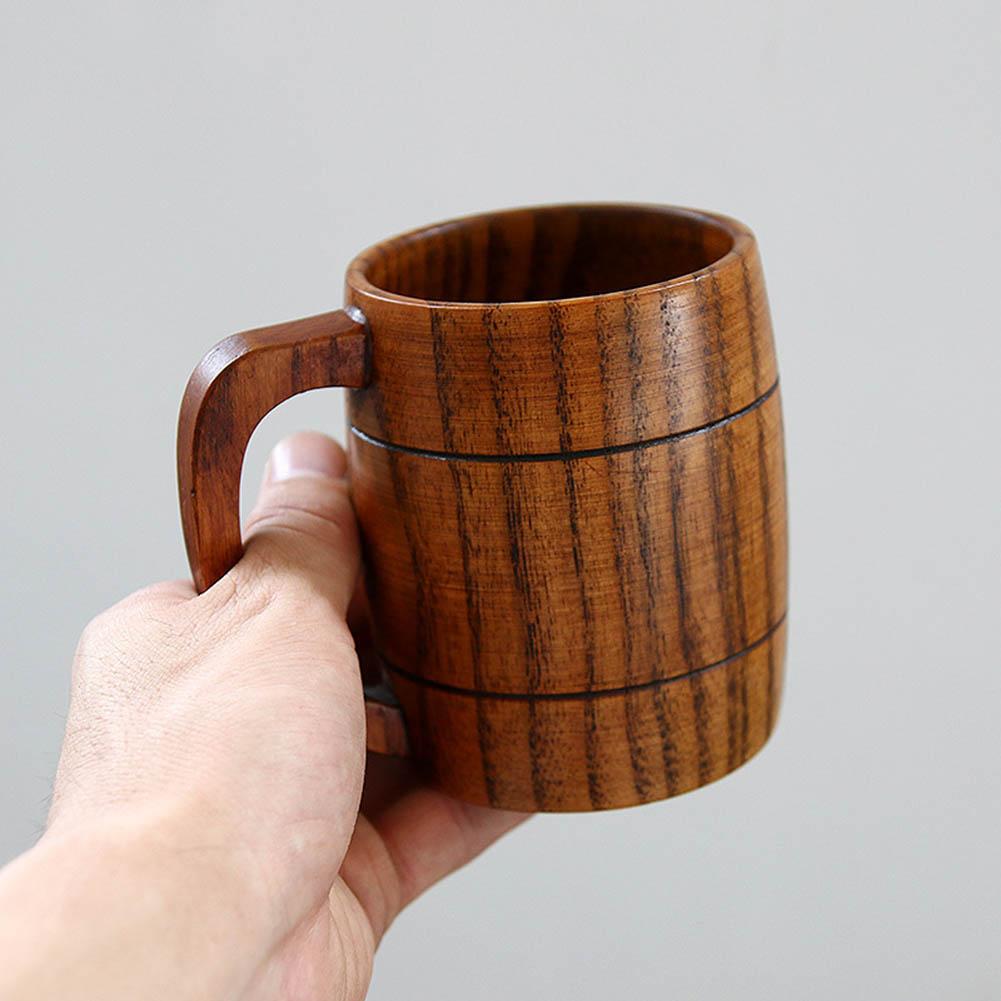 350ml Vintage Wooden Beer Mug with Handle Large Capacity Drink Cup