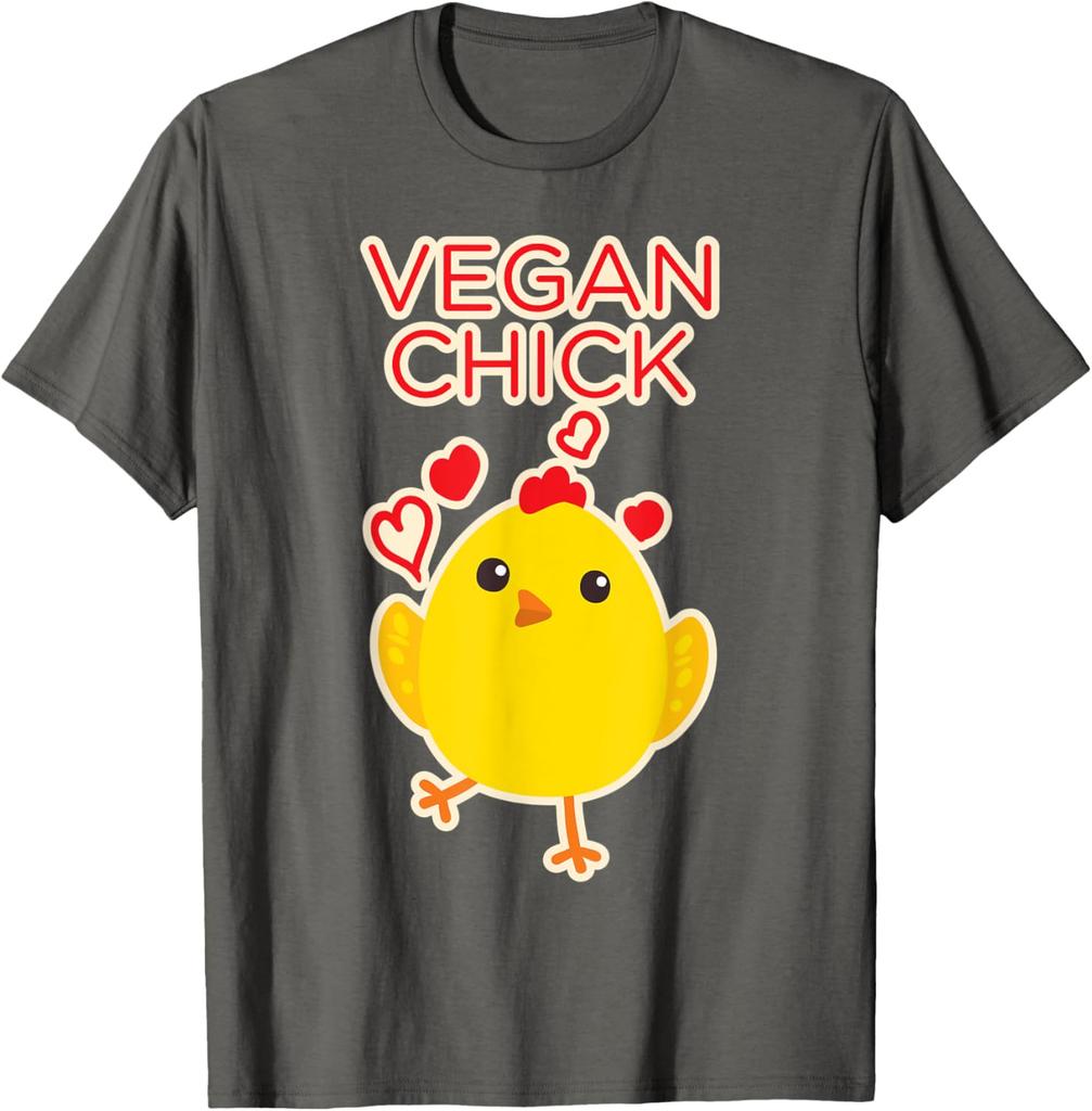 Vegan Chick Cute Cartoon Chicken Graphic Tee Soft Cotton Casual TShirt for Animal Lovers