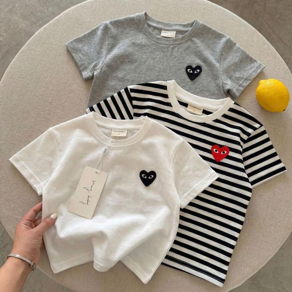 Kids Summer Lightweight Cotton Short Sleeve T-Shirt Breathable Striped Top for Boys and Girls