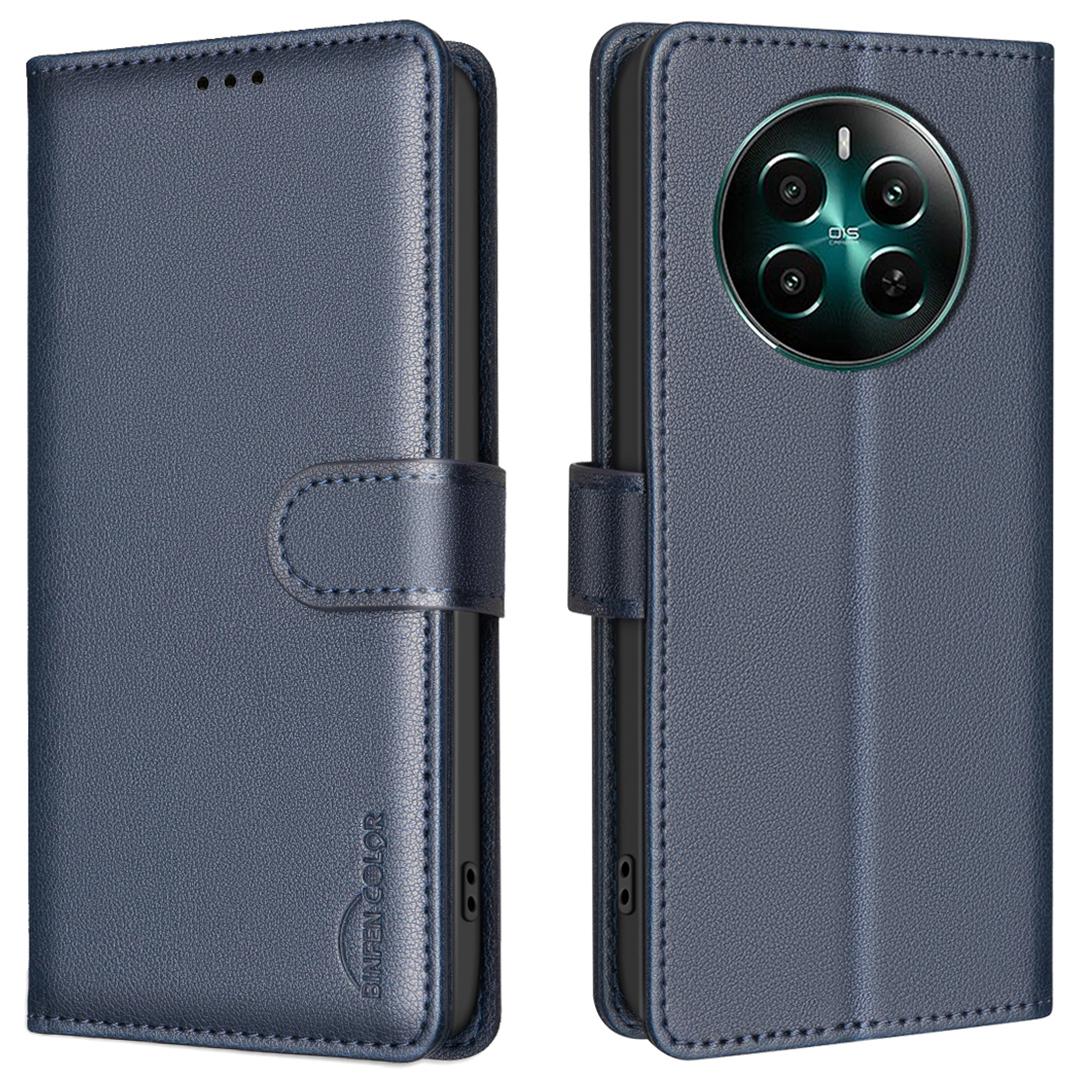 

BINFEN COLOR BF32 For Realme 12 4G/12+ 5G Cell Phone Case Litchi Texture RFID Blocking Leather Phone Cover Blue