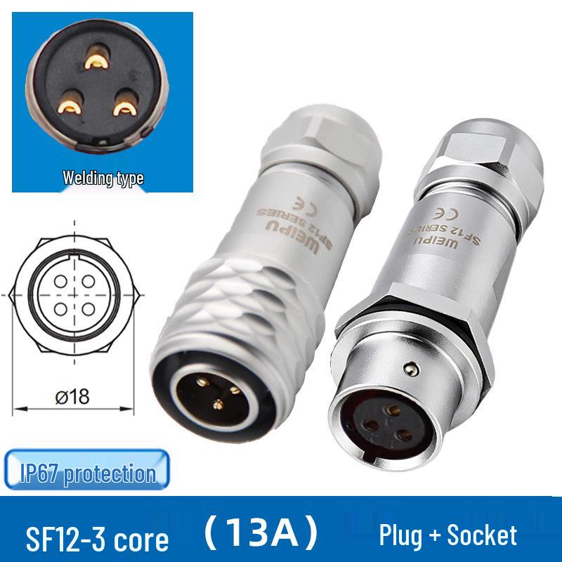 Weipu SF12 Aviation Connector, 2 to 9-Pin Male-Female Straight Pair