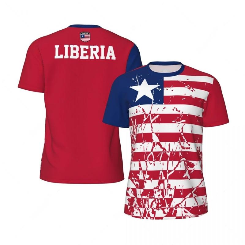 T-shirt Estiva Girocollo con Bandiera della Liberia