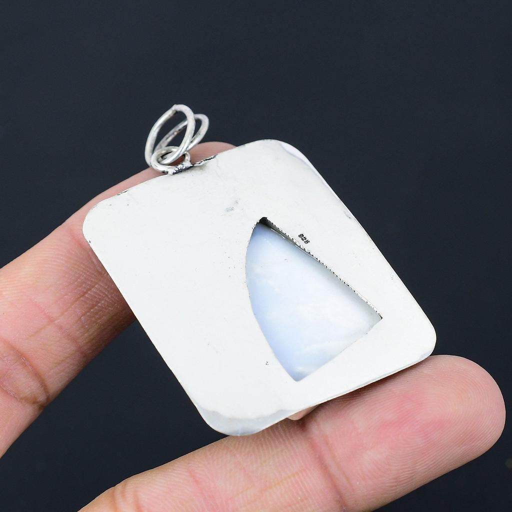 925 Silver Trillion Natural Dendrite Opal Handmade Ethnic Unique Wedding Pendant