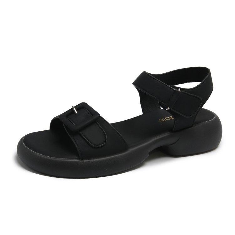 

Low-heeled cool slippers women s 2024 summer new open-toed round head thick heel high Velcro cool slippers women 35 чёрный