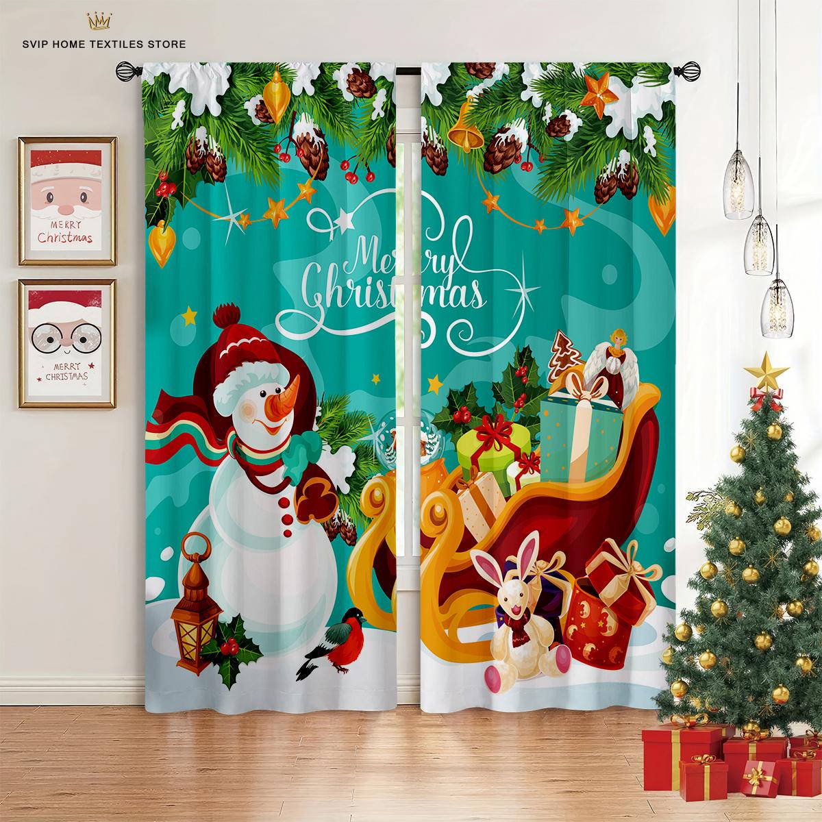 

Шторы с принтом Санта-Клауса, Рождественская елка, Машина, Снежинка, Спальня, Гостиная, Столовая, Украшение окна, 2 шт. W50X130H(CM)X2PCS&Rod pocket