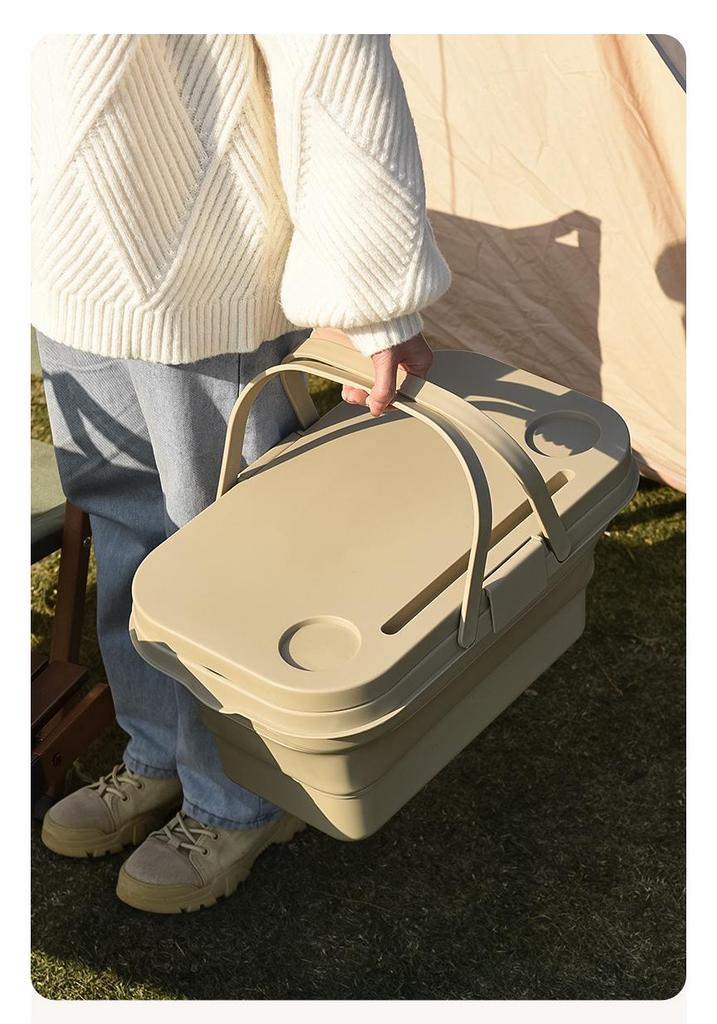 Portable Folding Picnic Basket with Large Capacity for Outdoor Camping and Car Trunk Storage