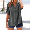 Vacation Style Fashion Simple and Loose Single Breasted Short Sleeved Top Cotton and Linen Women's Blouses & Shirts