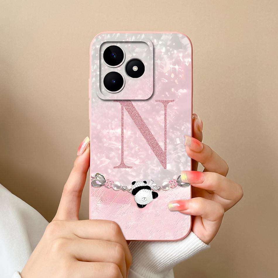 Case For Realme Note 50 60 Cute Panda Letter Soft Liquid Silicone Phone Shell For Oppo Realme Note50 Full Protection Back Cover