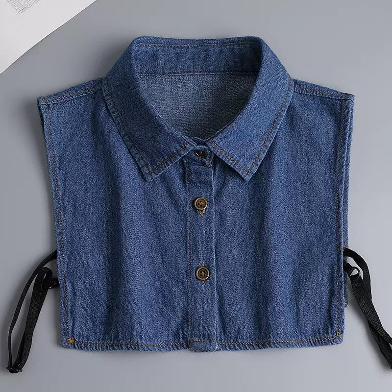 Fashion Denim Fake Collar Shirt Women Ruffle False Collars For Woman Detachable Lapel Half Shirt Tie Ladies False Blouse Collar
