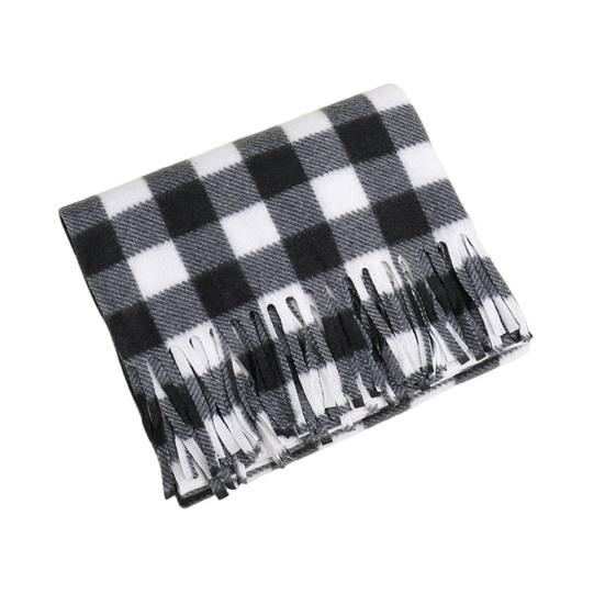Double-Sided Velvet Scarf with Tassel Decoration Plaid Print Autumn Winter Warm Cashmere-like Scarf Fashion Accessory