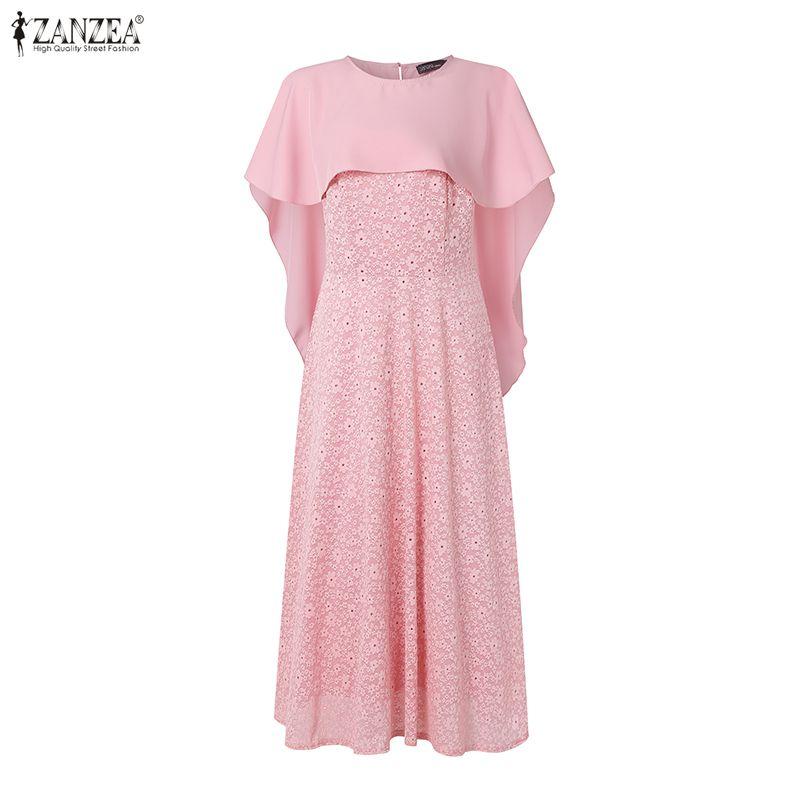 ZANZEA  Women Shawl Blouse and Sleeveless Slip Lace Dress Casual Two Piece Sets