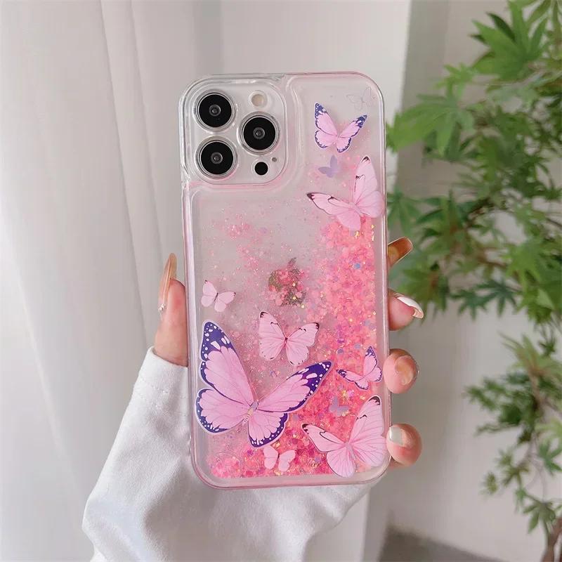 

Cute Butterfly Luminous Quicksand Case for Samsung S25 S26 Ultra S24 S23 24 S25 Gloss Coque Transparent Liquid Cover Shell Funda for Samsung S26Ultra