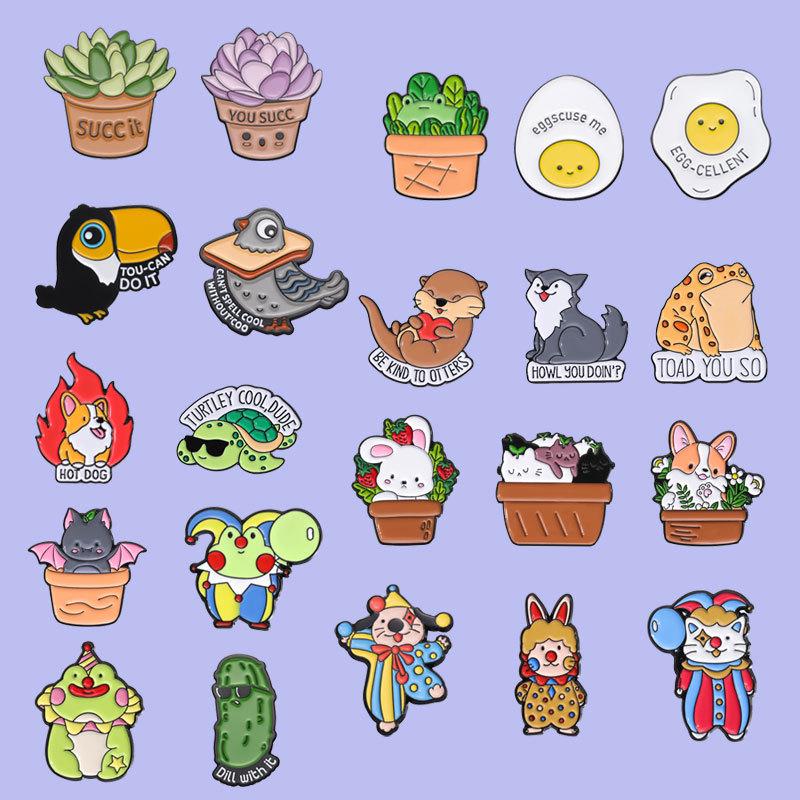 Creative Animal & Plant Brooch Set – Cute Metal Badge Collection