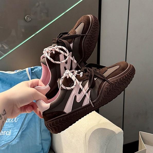 Fashion versatile contrasting color lace-up mesh platform casual German training board shoes women's 2025 summer new color matching casual board shoes