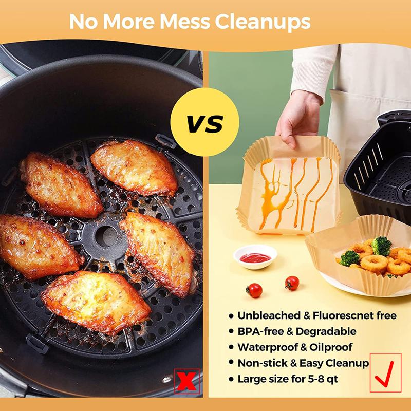 50/100Pcs Air Fryer Disposable Paper Parchment Wood Pulp Steamer Cheesecake Air Fryer Accessories Baking Paper For Air Fryer