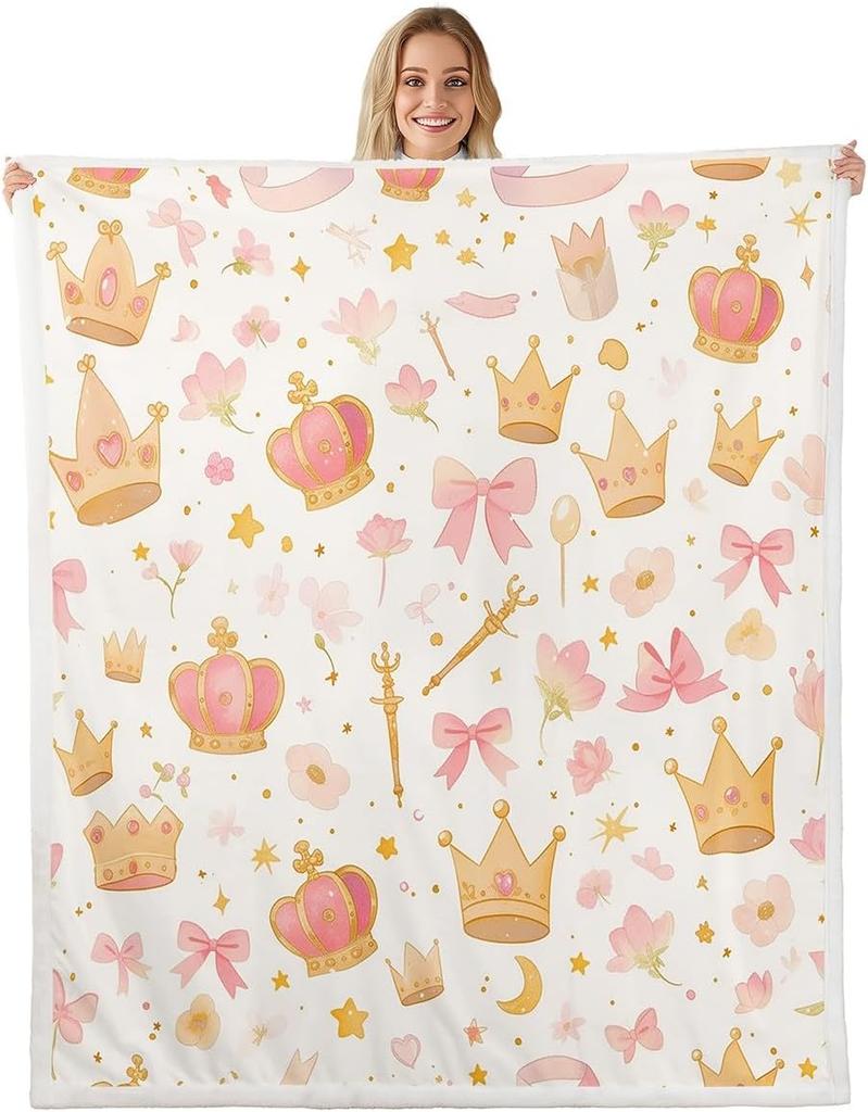 Blue Bow Pattern Blanket Soft Fleece Throw Elegant Home Decor Gift for Women Girls Bedroom Bedding Cover