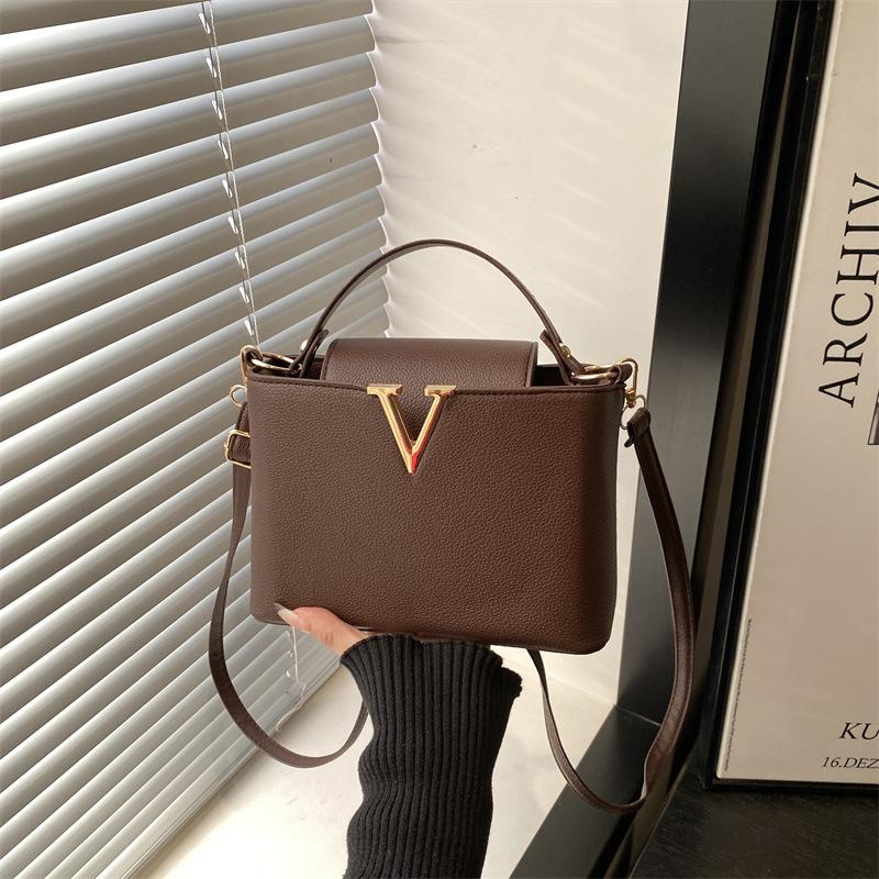 Luxury Women's Tote Bag, Chic V Shaped Stylish Pu Leather Bucket Bag, Top Cover Handbag Women Shoulder Crossbody Bags for Woman