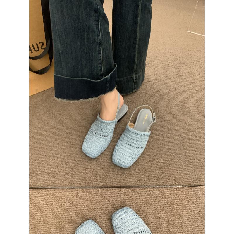 Bohemian Linen Woven Breathable Empty Bag Head Half Slippers Women's 2025 New Flat-bottomed Sandals