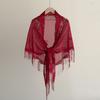 Solid Color Tassel Lace Wave Edge Triangle Shawl For Women